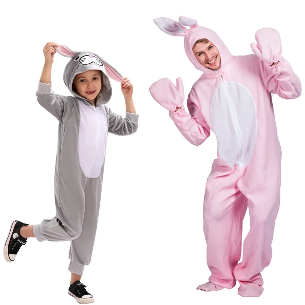 Easter Rabbit Cosplay Costume for Adult Cute Animal Jumpsuit with Cap Halloween Party Dress Up Stage Performance Outfits