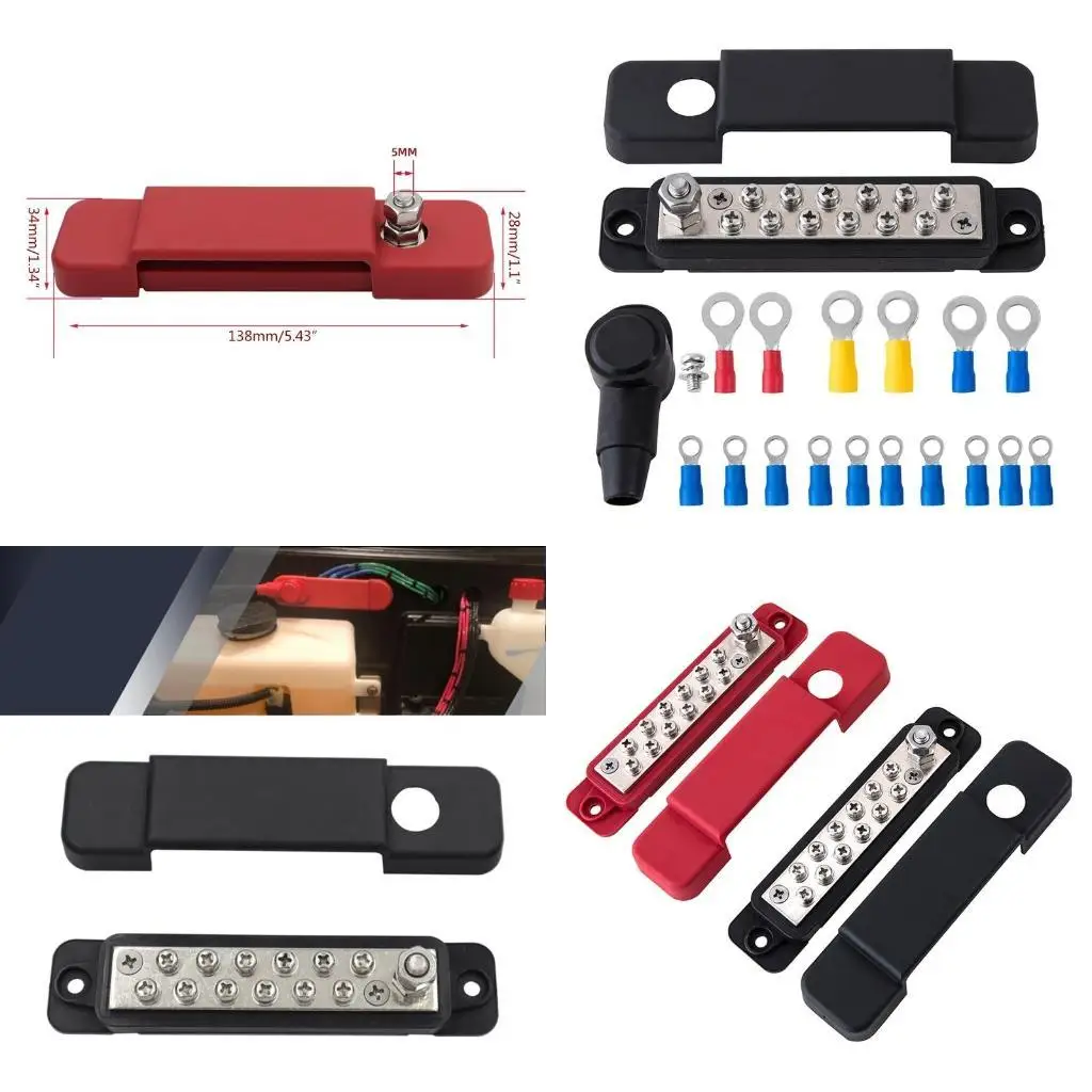 

Y1UD Marine Car Pickup Trailer Boat Busbar Waterproof Ground Power Distribution Block with Covers and Lock Washer 12 Terminal