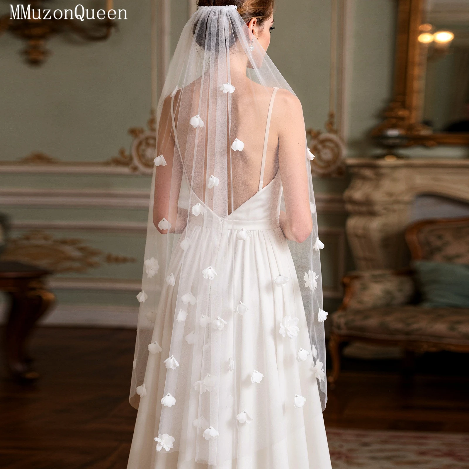 

TOPQUEEN 3d цветочная свадебная фата романтическая Velo De Novia свадебная фата однослойное соборное свадебное платье настраиваемая V20