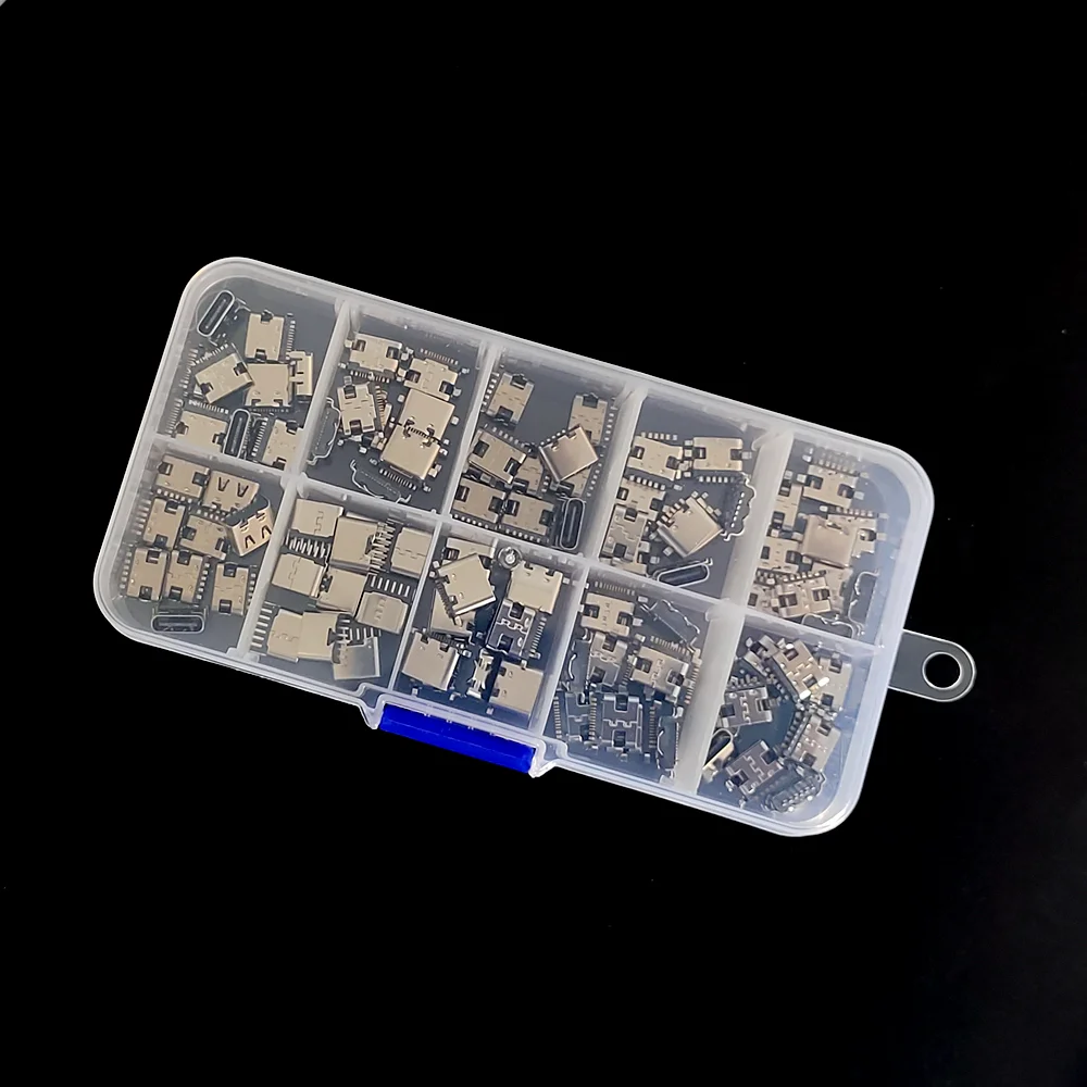 100PCS/Box 10Models Type-C USB Charging Dock Connectors Mix 6Pin and 16Pin Use for Phone and Digital Product Repair kit