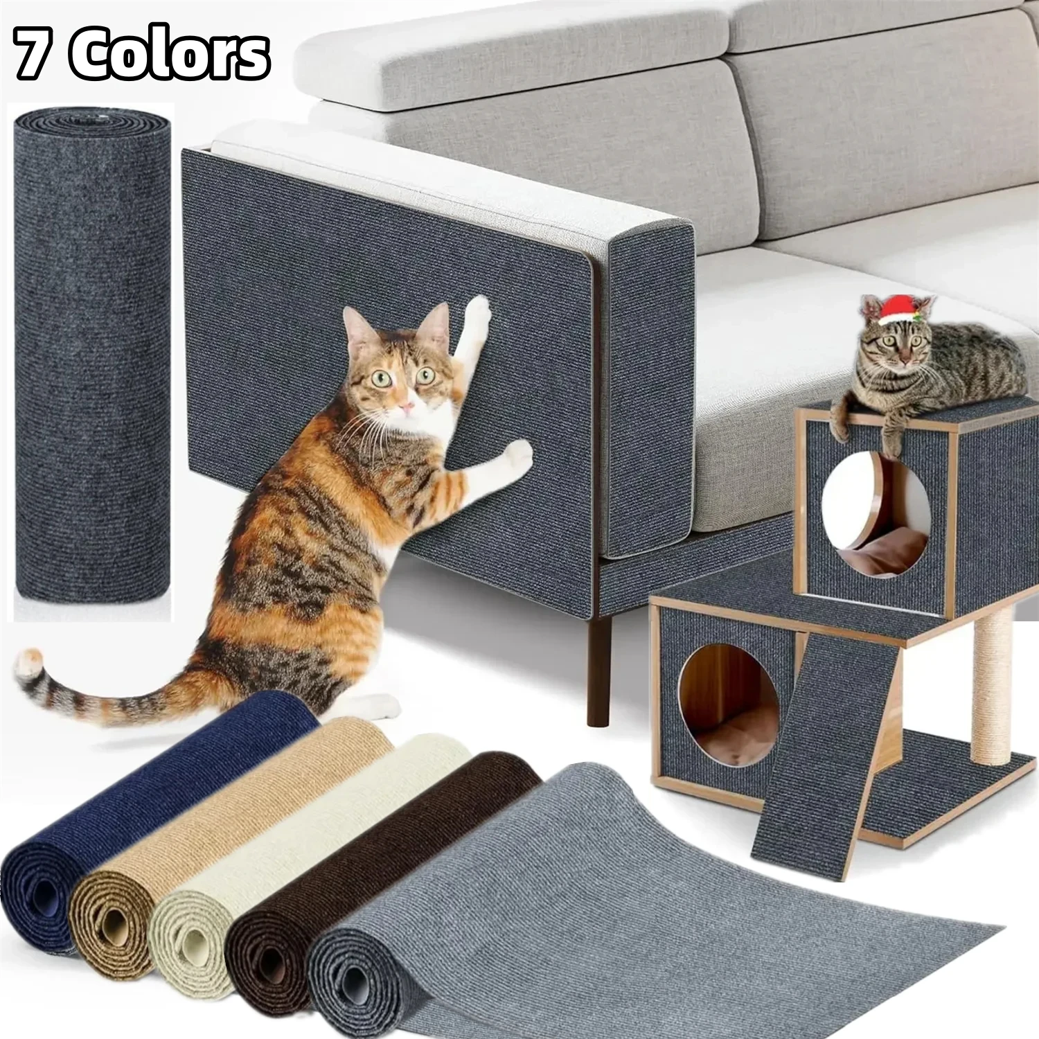 7 Colors Cat Scratcher Sofa Protector Cats Scratcher Pad Board Protection Trimmable Self-adhesive Carpet DIY Cat Scratch Mat