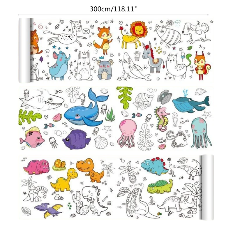 Children Coloring Roll Nonrepeatable Pattern Cartoon Roll Toy for Kids Dropship