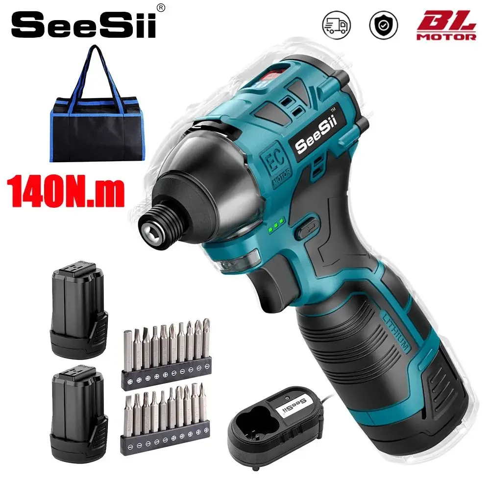 

SEESII S516 140N.m Brushless Electric Screwdriver kits Cordless Impact Driver Drill Household Multifunction Hit Power Tools 16V