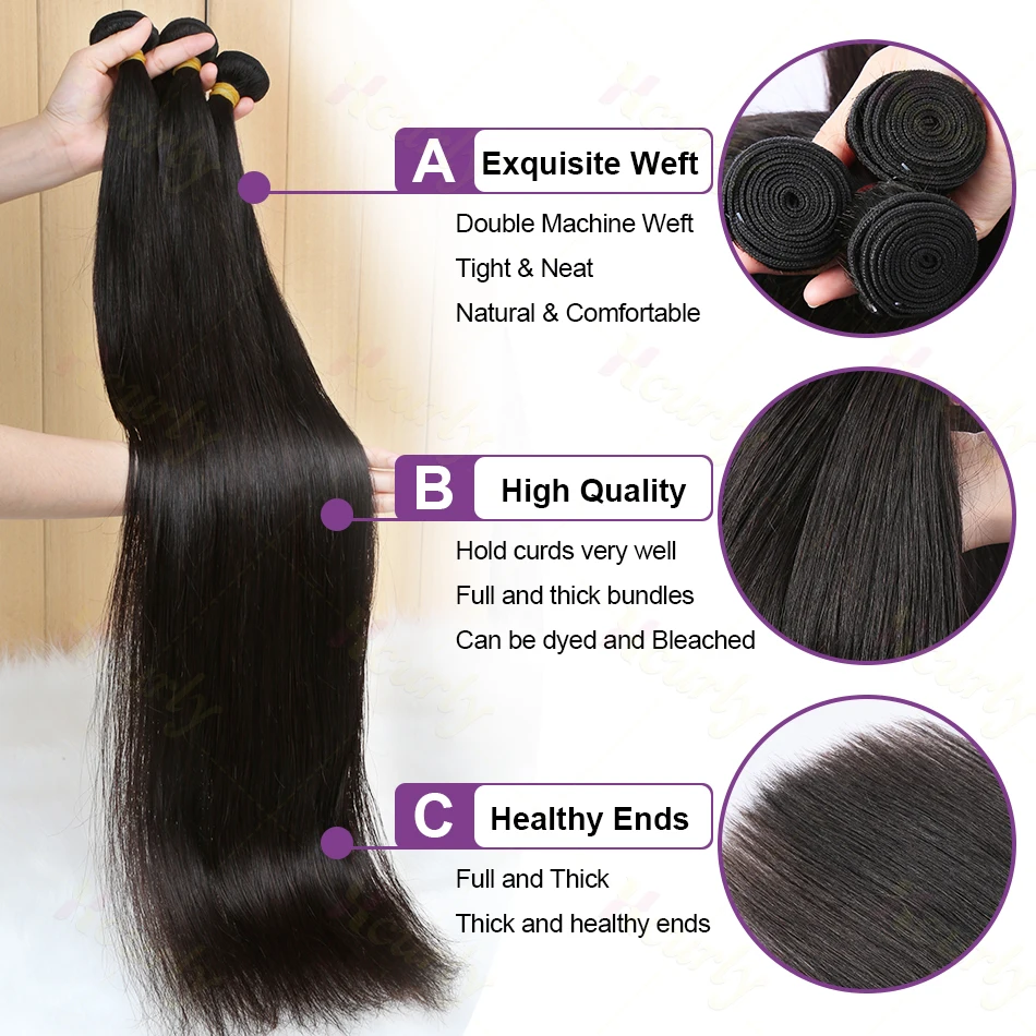 30 40 Inch Bone Straight Human Hair Weave Bundles Indian Virgin Unprocessed 100% Raw Human Hair Extension 3 4 Bundles Weft