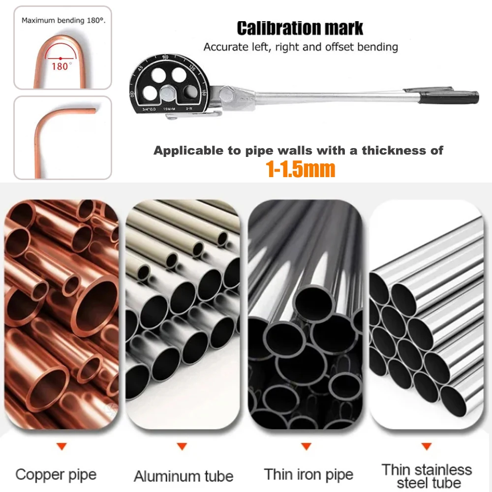 3/4인치 19mm 파이프 벤딩 도구 | HVAC/배관 및 자동 수리용 수동 0-180도 튜브 벤딩 머신 | 강철, 합금 파이프와 함께 작업