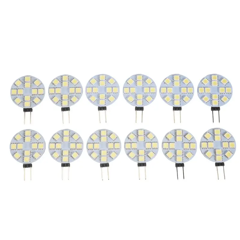 ABVJ-12PCS G4 Puck Lights LED Bulbs Side Pin Base Round G4 5050 12SMD LED RV Camper Light Home Reading Light