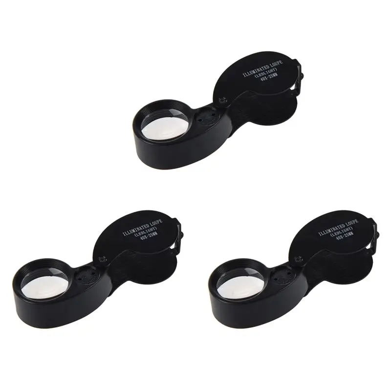 VEHO-3Pcs Loupe optique en verre 40X 25 mm avec lumière LED