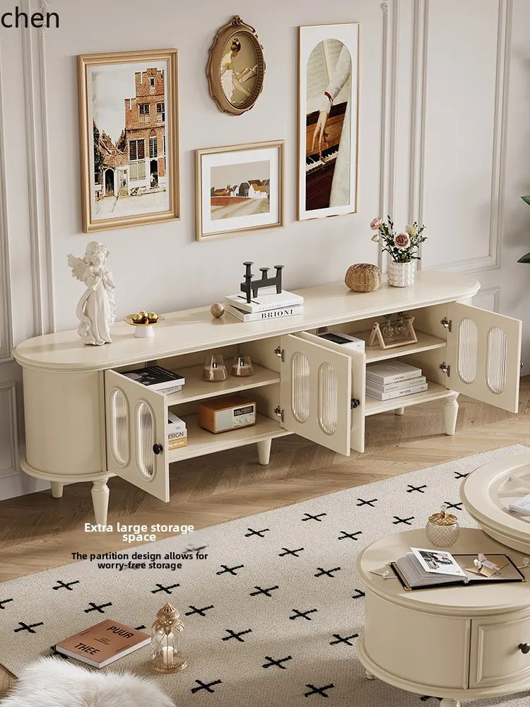 

HT white solid wood TV cabinet small apartment household living room storage floor cabinet