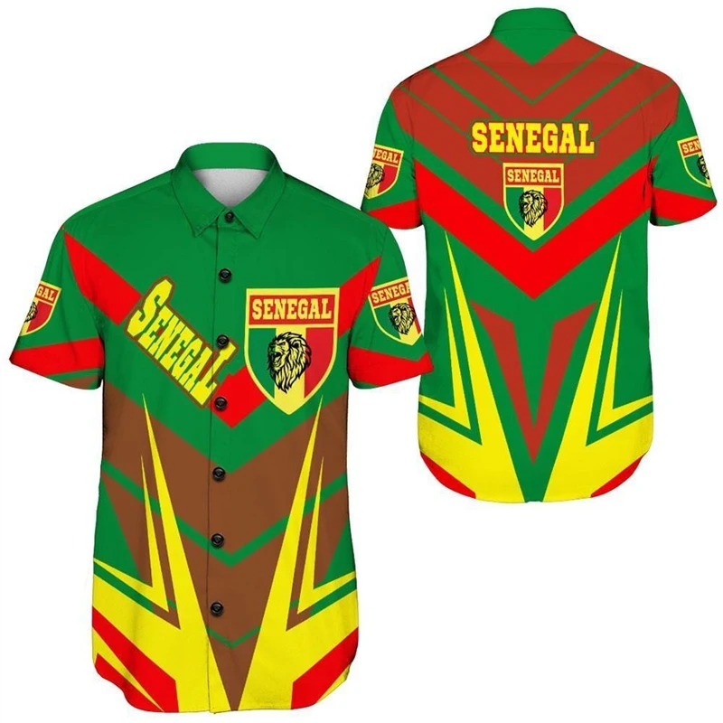 Senegal Flag Map 3D Printed Short Sleeve Shirts For Men Clothes Fashion Hawaiian Male Shirt Africa Lapel Blouse Coat Of Arms Top