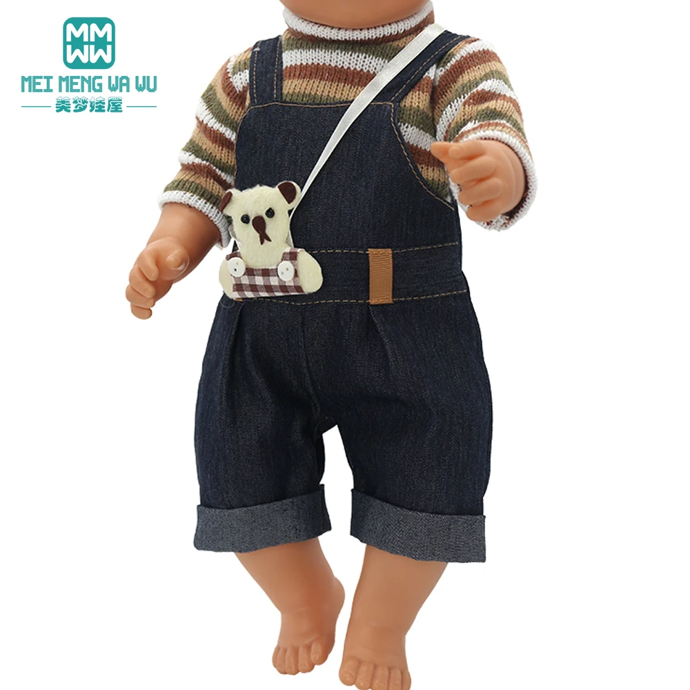 Clothes for doll fit 43cm baby toy new born doll and American doll Pink sweater + jeans princess dress