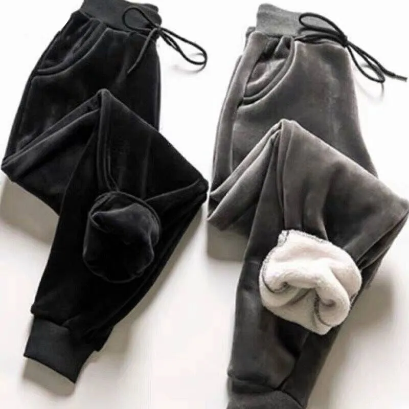 Women's Fce Lined Thi Velvet Sports Pants Casual Harajuku Loose Fit Sweatpants High Waist Nine Points High Street Sle