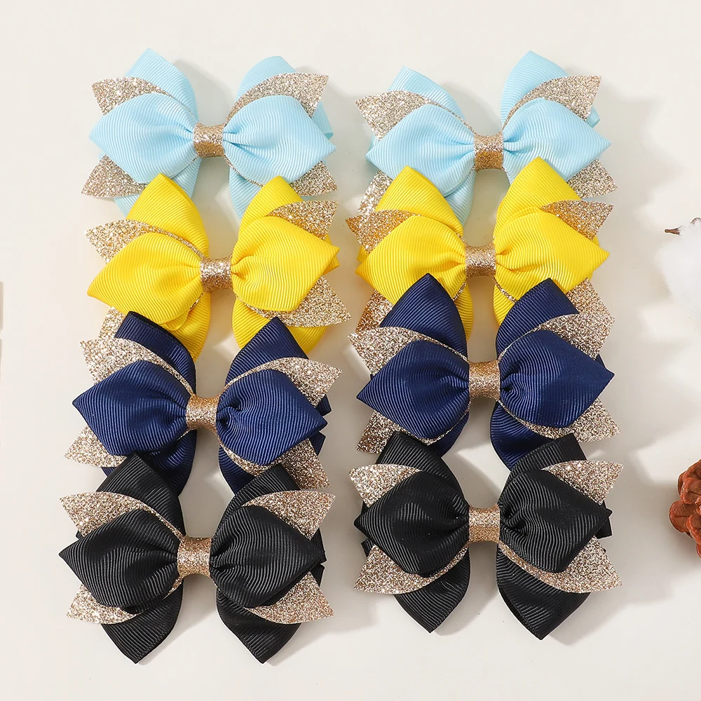 

8pcs/set Kids Dovetail Bow Hair Clips for Women Girls Handmade Glitter Bowknote Hairpins Daily New Year Hair Accessories
