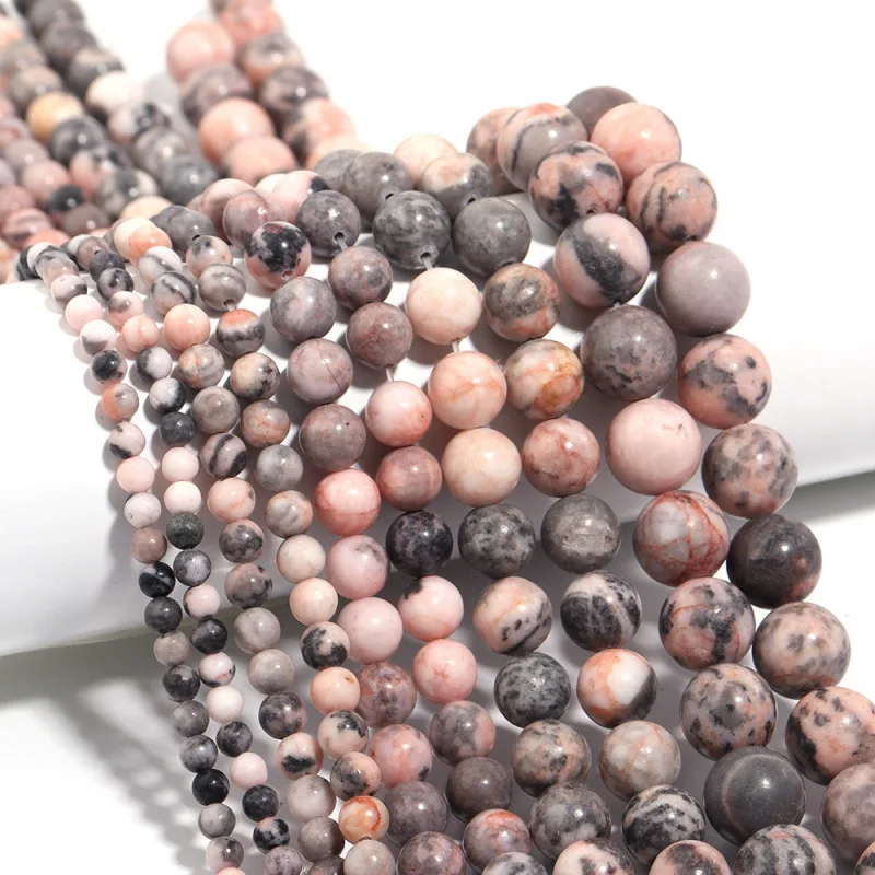 4/6/8/10/12mm Natural Stone Beads Matte Pink Zebra Jaspers Round Loose Bead Spacer Beads for Jewelry Making Bracelet Necklace 15
