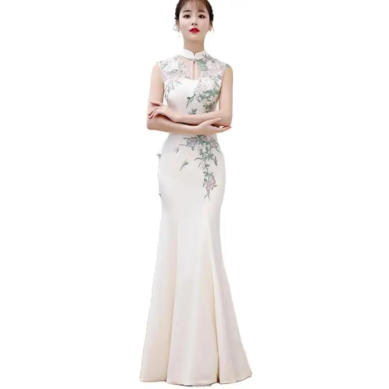 Elegant Female Qipao Retro Mandarin Collar Cheongsam Sexy Chinese Style Mermaid Evening Party Dress Applique Vestidos De Festa