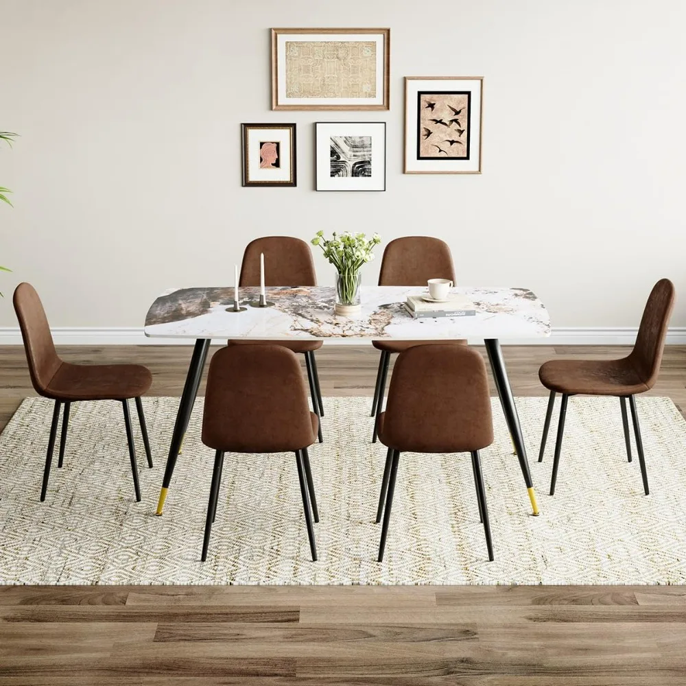 

Living Room Dining Chairs Sintered Stone Kitchen Table Top and Modern Chairs Set of 6 for Kitchen Dining Room Desk Chair Chaises
