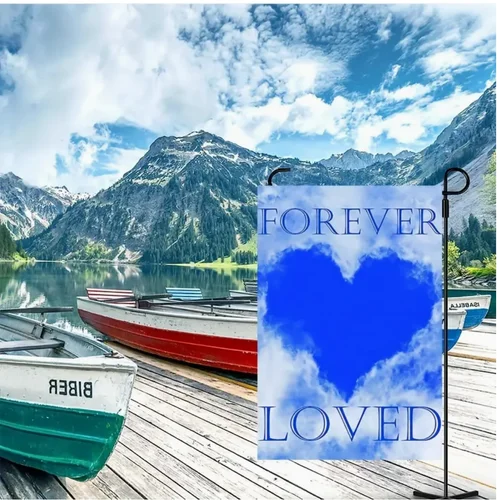 Forever Loved Blue Heart Memorial Garden Flag-Double Sided, 12x18in, Burlap YYZ