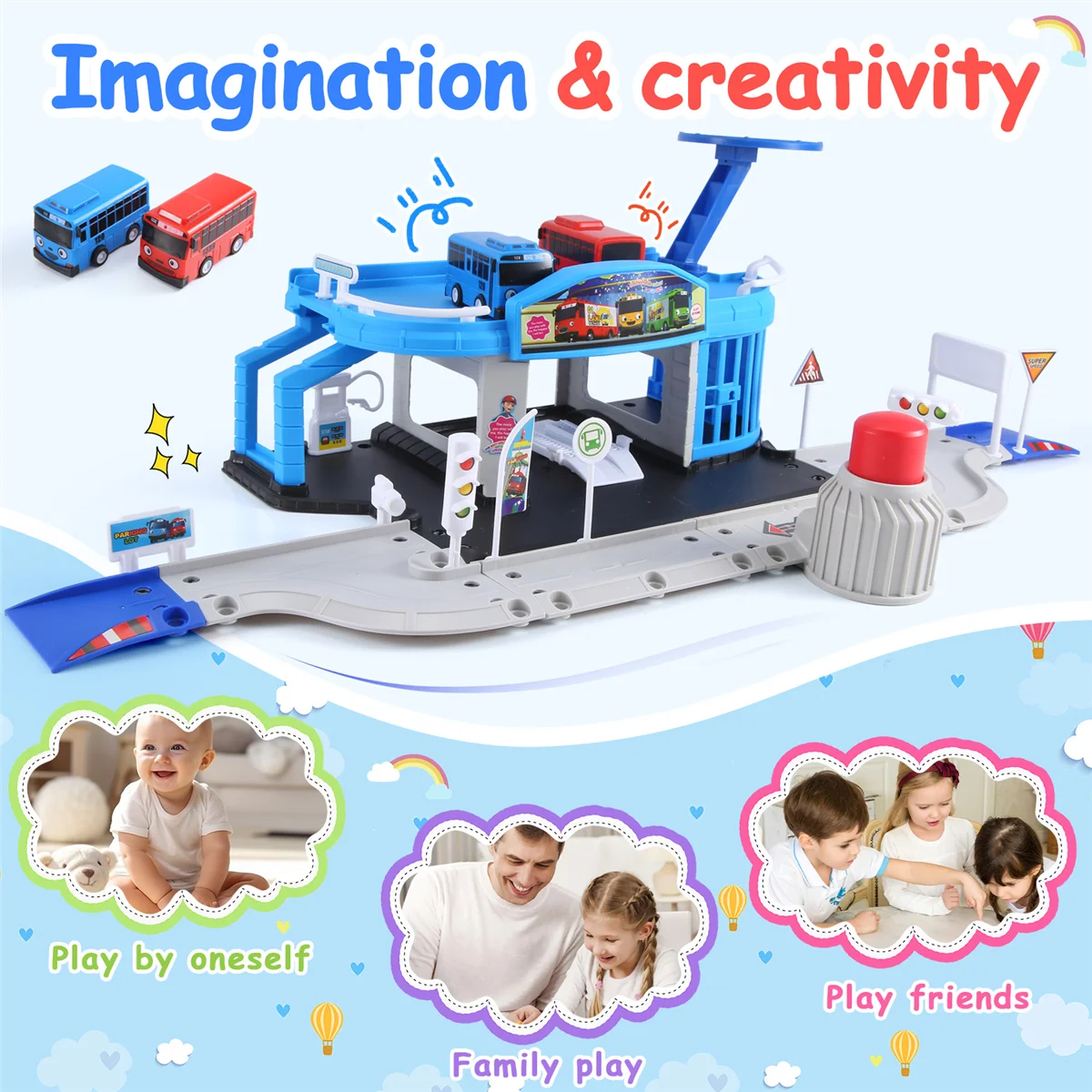 Набор ACKOR с героями мультфильмов Tayo the Little Bus, собранная автобусная станция, парковка, модель автомобиля для подиума с 2-мя мини-автобусами Tayo