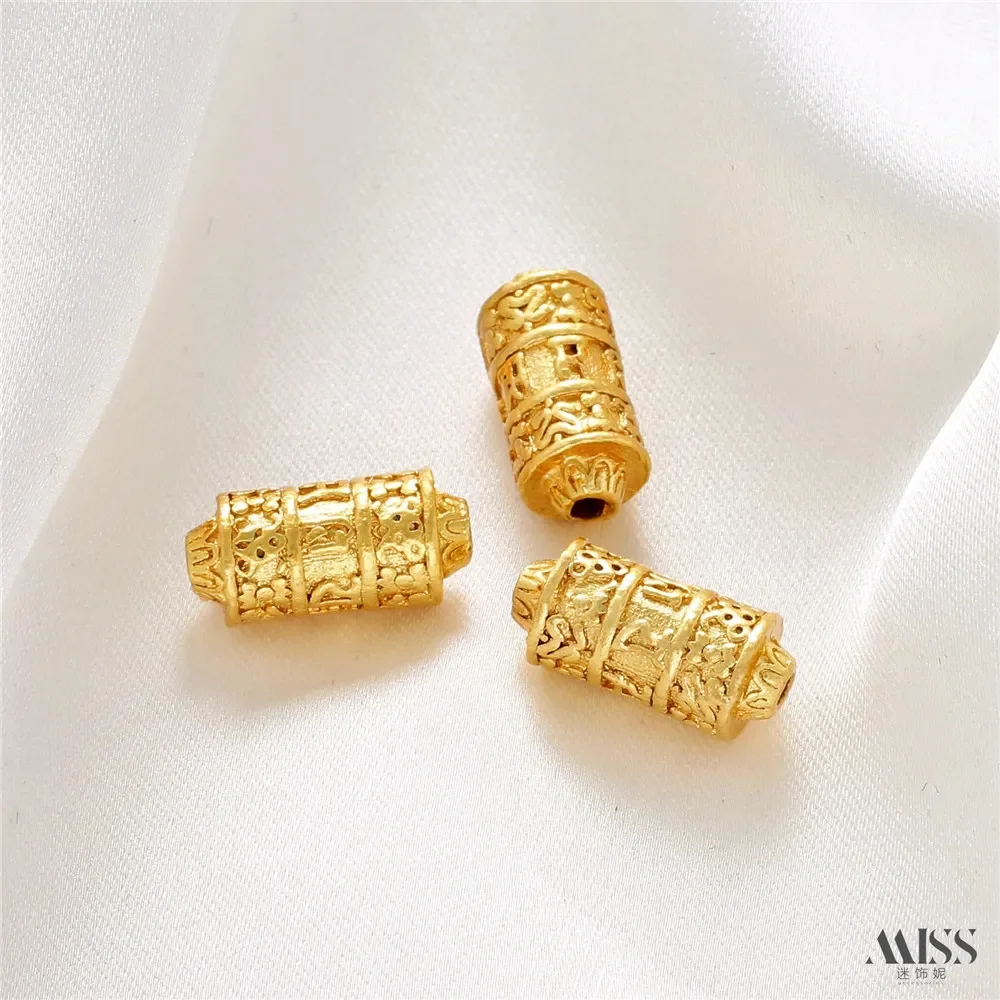 18K Matte Gold Sanskrit Six Character Mantra Bucket Bead DIY Loose Bead Handmade Bead Bracelet Necklace Accessories