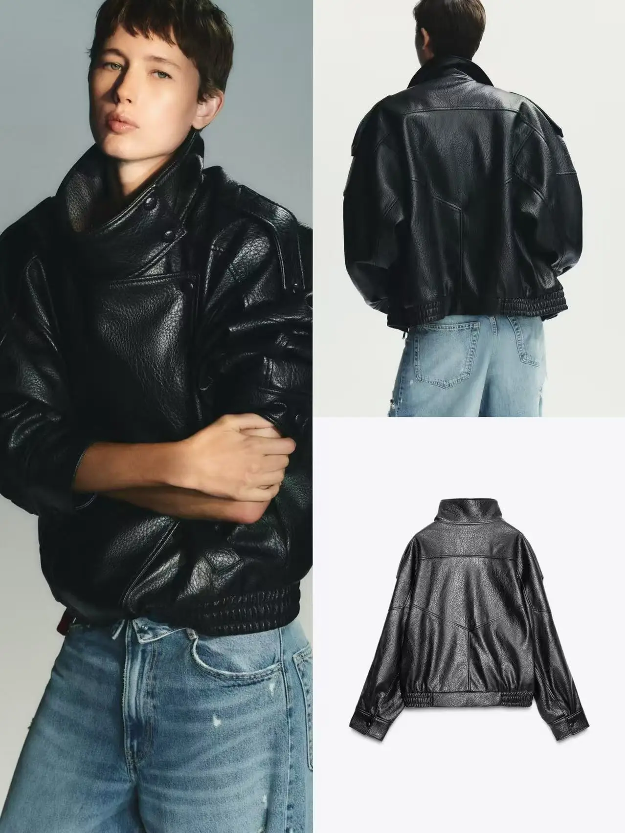 Autunno 2025 Cappotto lungo da donna in ecopelle Jaet con colletto alla coreana Materiale PU Pendolarismo Sle Vestibilità ampia Chiusura con cerniera