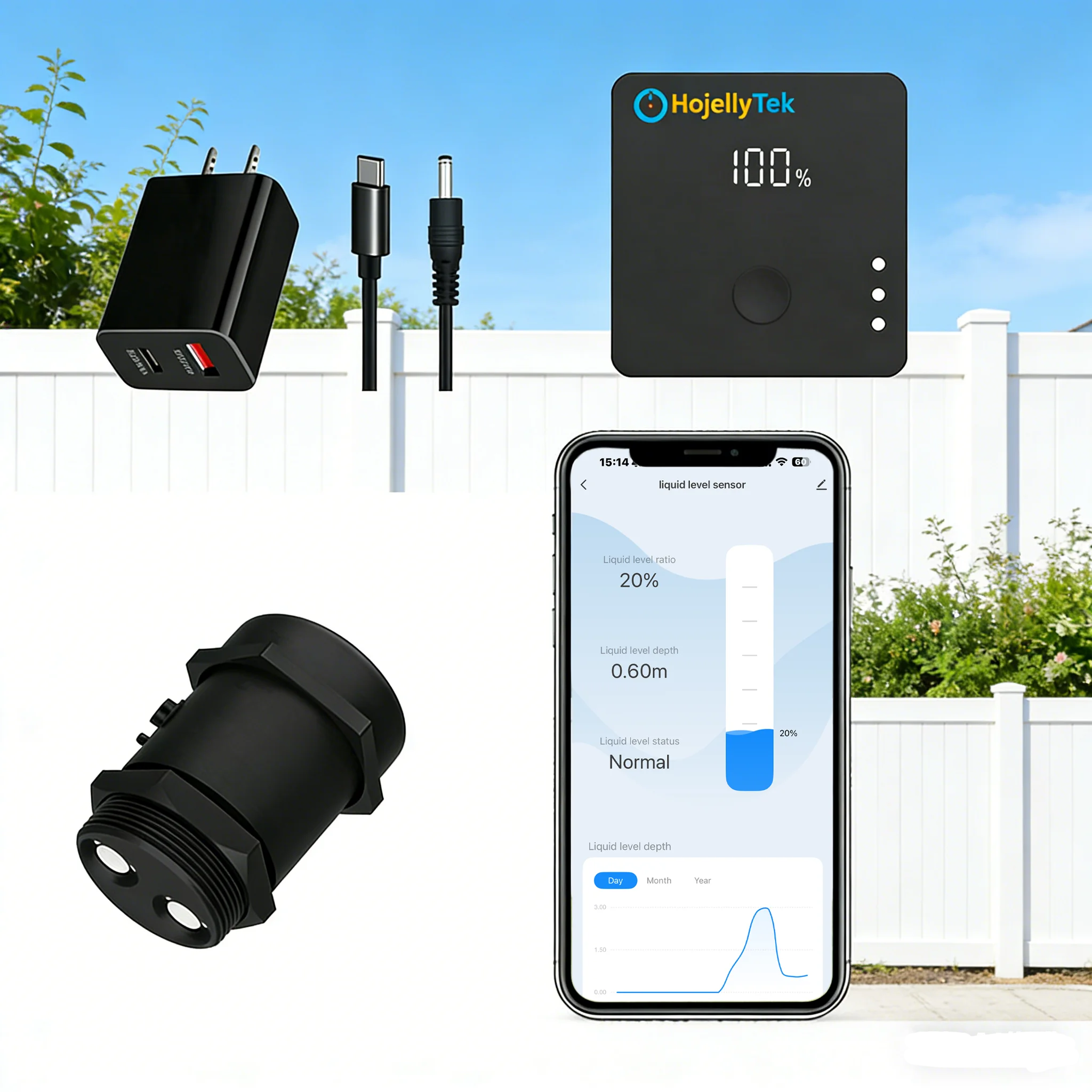 ULS-03GP-B Level LCD Display Battery Indicator Alarm Tuya APP Remote Ultrasonic Wireless Water Tank Liquid Solid Level Monitor