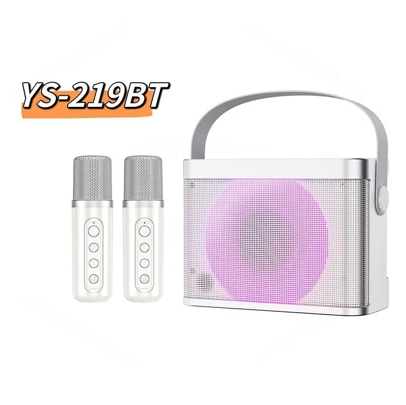 Portable Bluetooth Karaoke Speaker with 2 Wireless UHF Microphones Colorful LED Light Home KTV Audio All-in-One Machine YS-219B