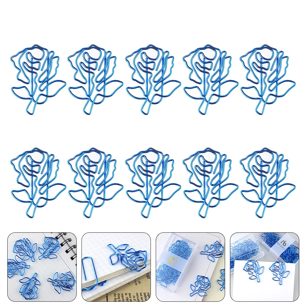 10Pcs Delicate Paper Clips Exquisite Rose Style Strong Metal Clips for Files Documents Envelopes Office School Home Organization