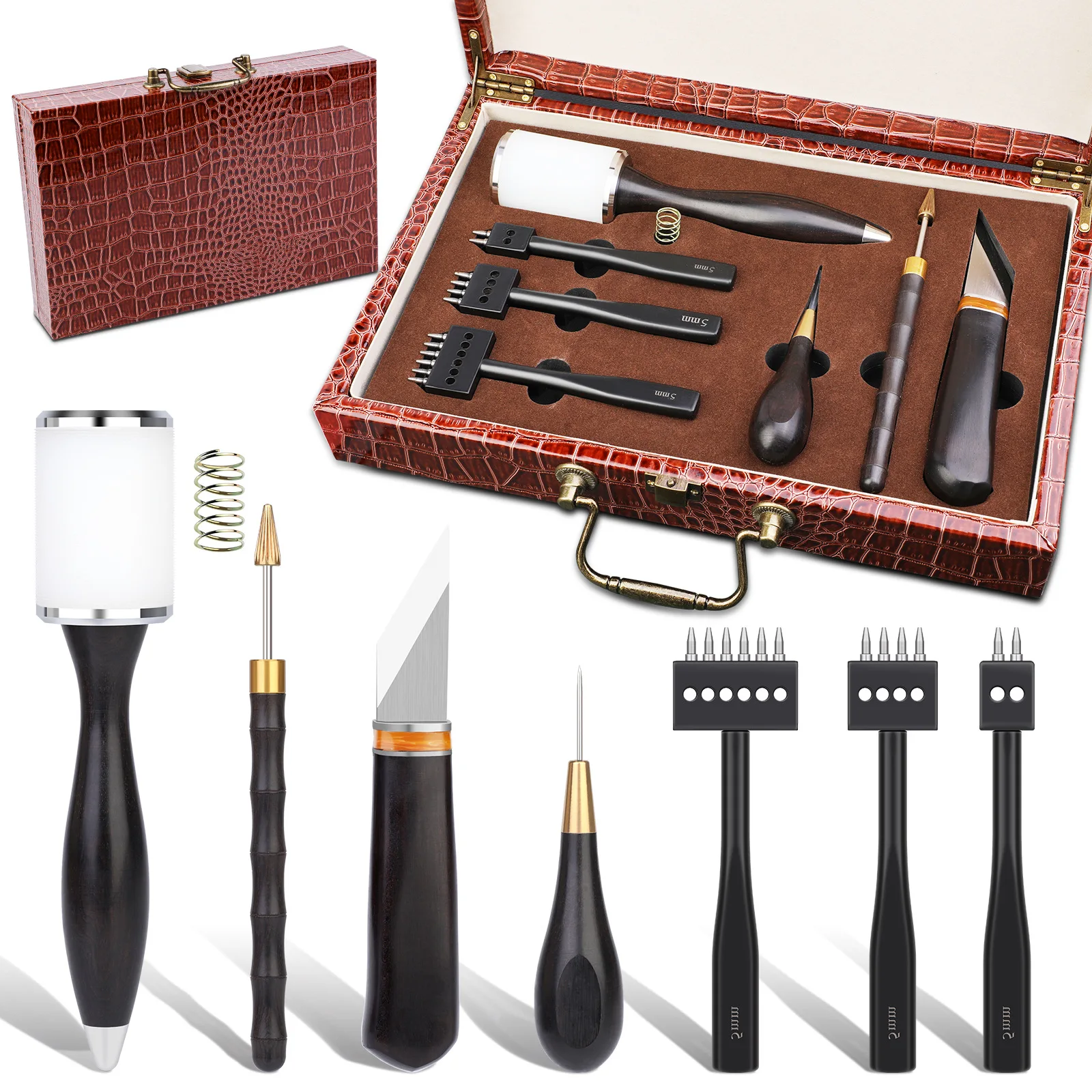 Leather crafting hand tools set Boutique crocodile leather box packing professional tool set for leather