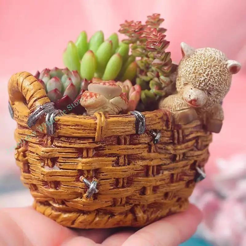 

R7UF Stylish Pots Mold Alpacas Basket Planter Molds Desk Accessories