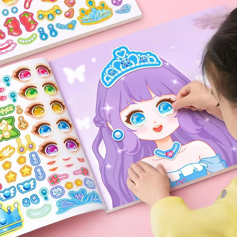 1set Toy Puzzle Stickers Reusable for Girls Cartoon Princess Make a Face Stickers Handicrafts Creative Kids Stickers