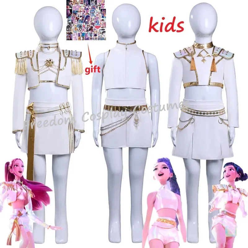 EN STOCK, traje de cuero blanco Rumi Mira Zoey para niños, conjunto de disfraz, fiesta de juegos de rol de Carnaval de Halloween para niñas, 2'a, 6.h;8'v,