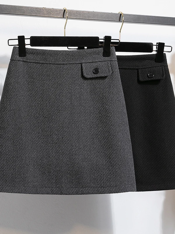 Saia evasê de cintura alta para mulheres em tecido de lã Bla lisonjeiro design de emagrecimento perfeito para estações de outono e inverno