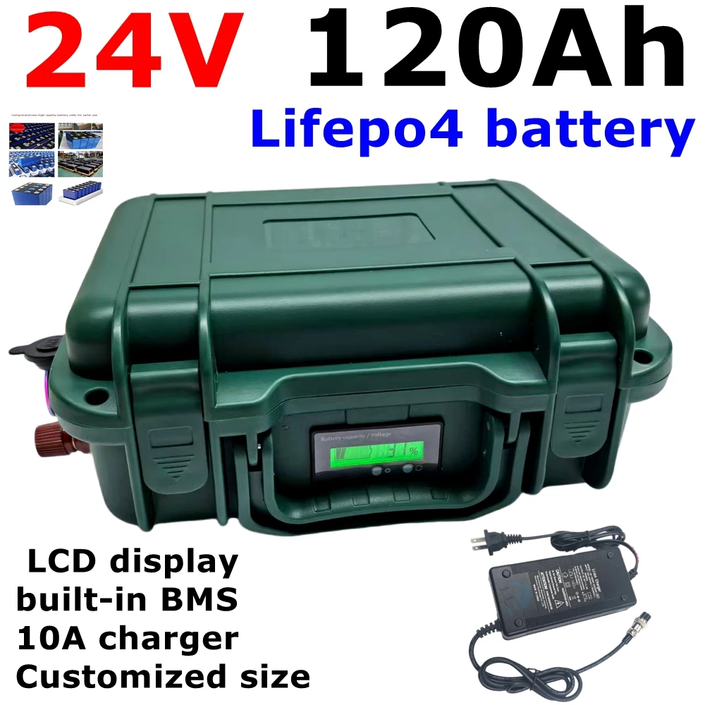 Batterie au lithium 24V 120Ah Lifepo4 avec BMS 150A pour bateau de pêche moteur AGV voiture camion caravane marine + chargeur 10