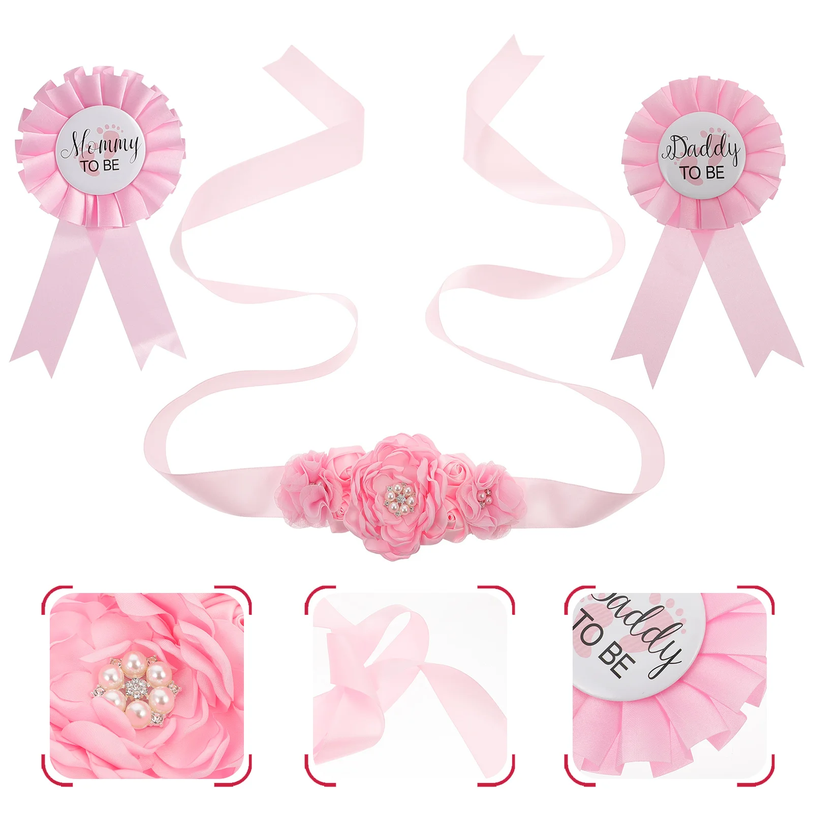 

Decor Belt Badge Set Mommy Sash Daddy Corsage Baby Shower Photo Prop Pregnancy Flower Belly Pink Maternity Pregnant Woman