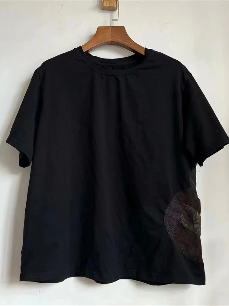 

Женский летний повседневный топ PengPengHome из чистого хлопка, с круглым вырезом, в стиле пэчворк, с принтом «Орангутанг», стандартной длины