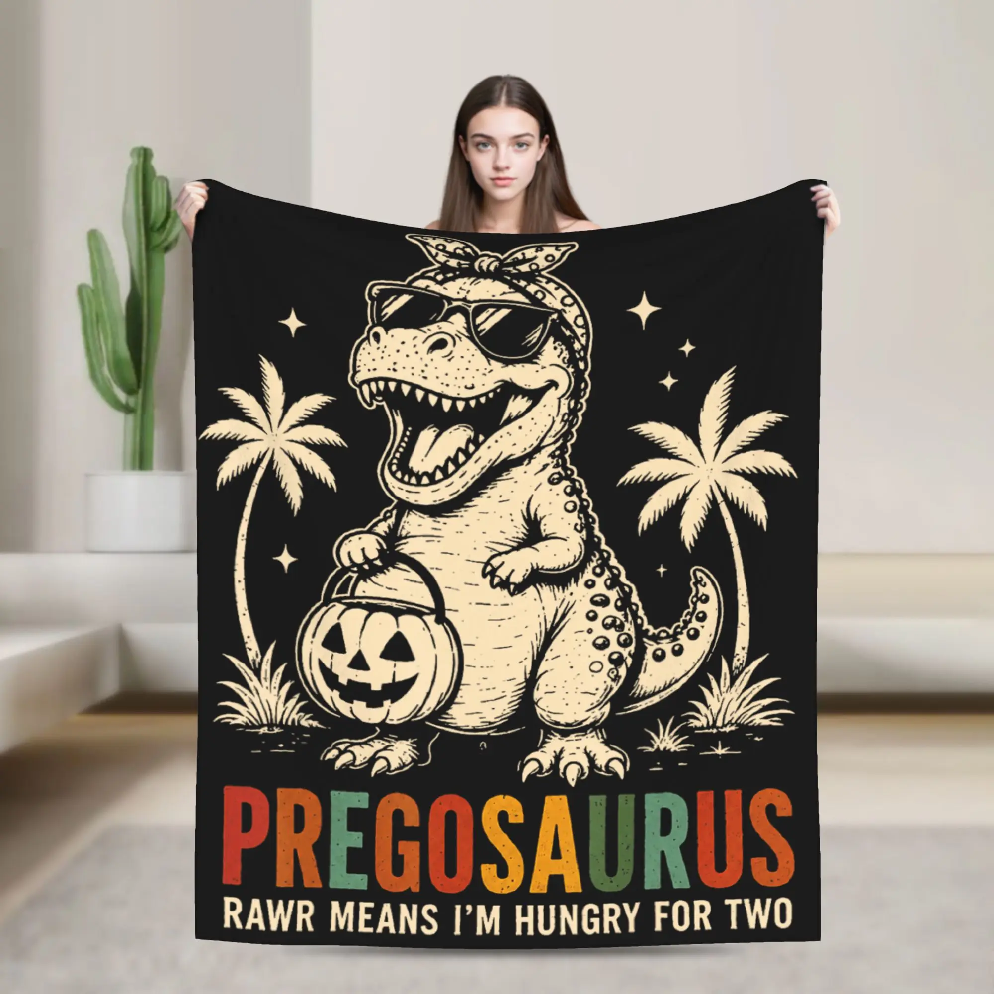 Preggosaurus Rawr Means Im Hungry for Two Dinosaur Blankets Spring  Cozy Throw Blanket For Girls Couch Chair Bedspread Bed Cover