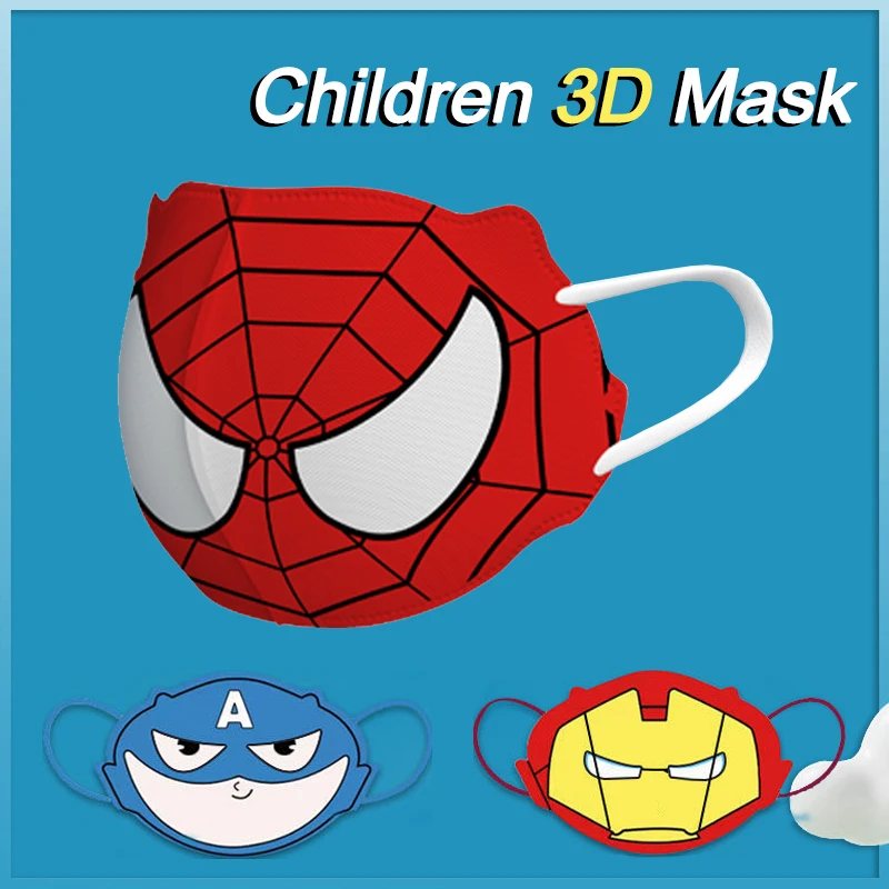 

10Pcs Spider Man Protective Mask Cartoon 3D Iron Man Captain Disposable Breathable Kids Outdoor Face Mask Independent Package