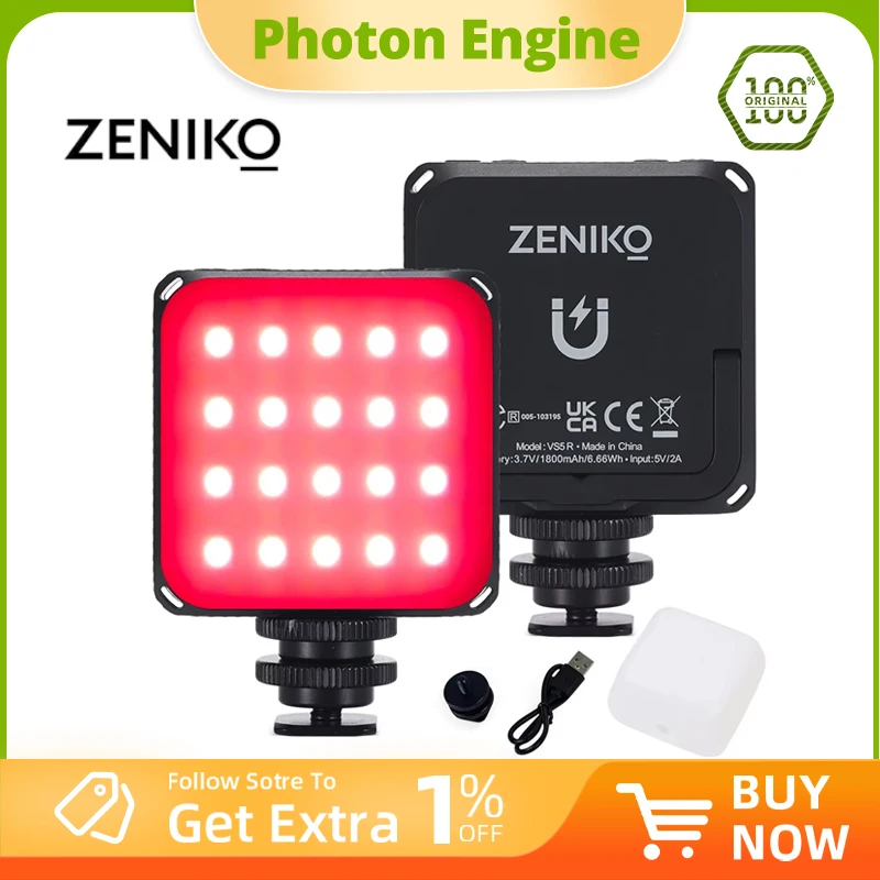 

ZENIKO VS5 Bi 2500K-8500K VS5 R Mini RGB Full Color Fill Light Dimmable Pocket Light with APP for Phone DSLR Camera Vlog Live