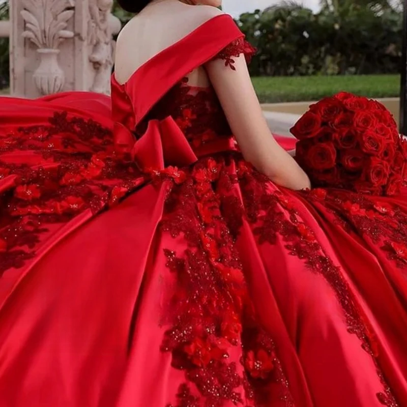 Ashey Alsa-vestidos De quinceañera rojos para niñas, Vestido De fiesta De graduación, manga casquillo, apliques De flores, dulce 16, 15, 14 años