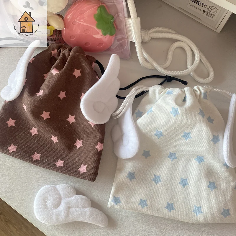 

Fashion Canvas Wings Star Bundle Pocket Travel Cosmetics Stationery Dustproof Drawstring Storage Bag Portable Organizer Bag