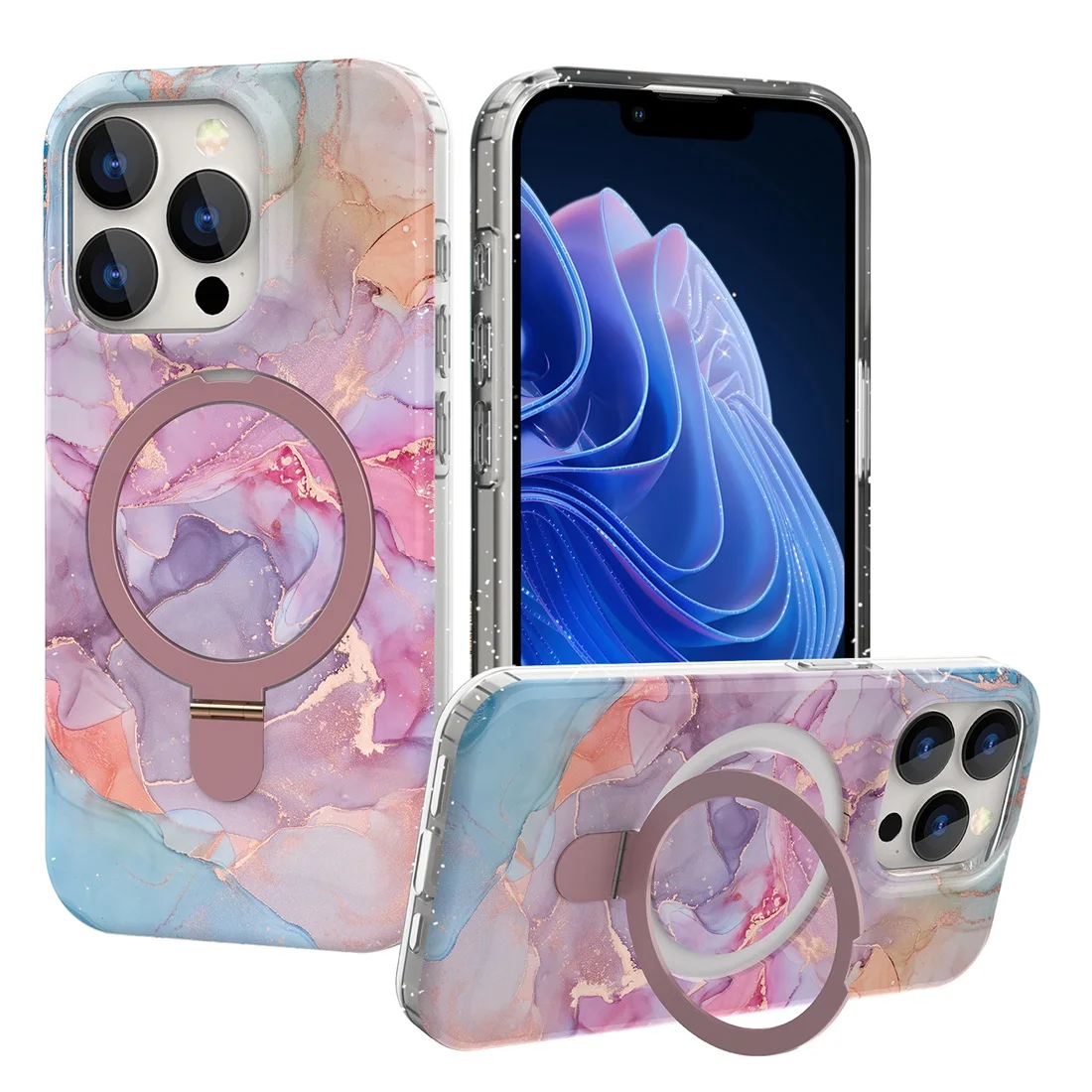 Marble pattern with Magnetic Invisible Stand compatible With MagSafe Shockproof Slim Phone Cases For iPhone 15 Pro max 6.7 Inch