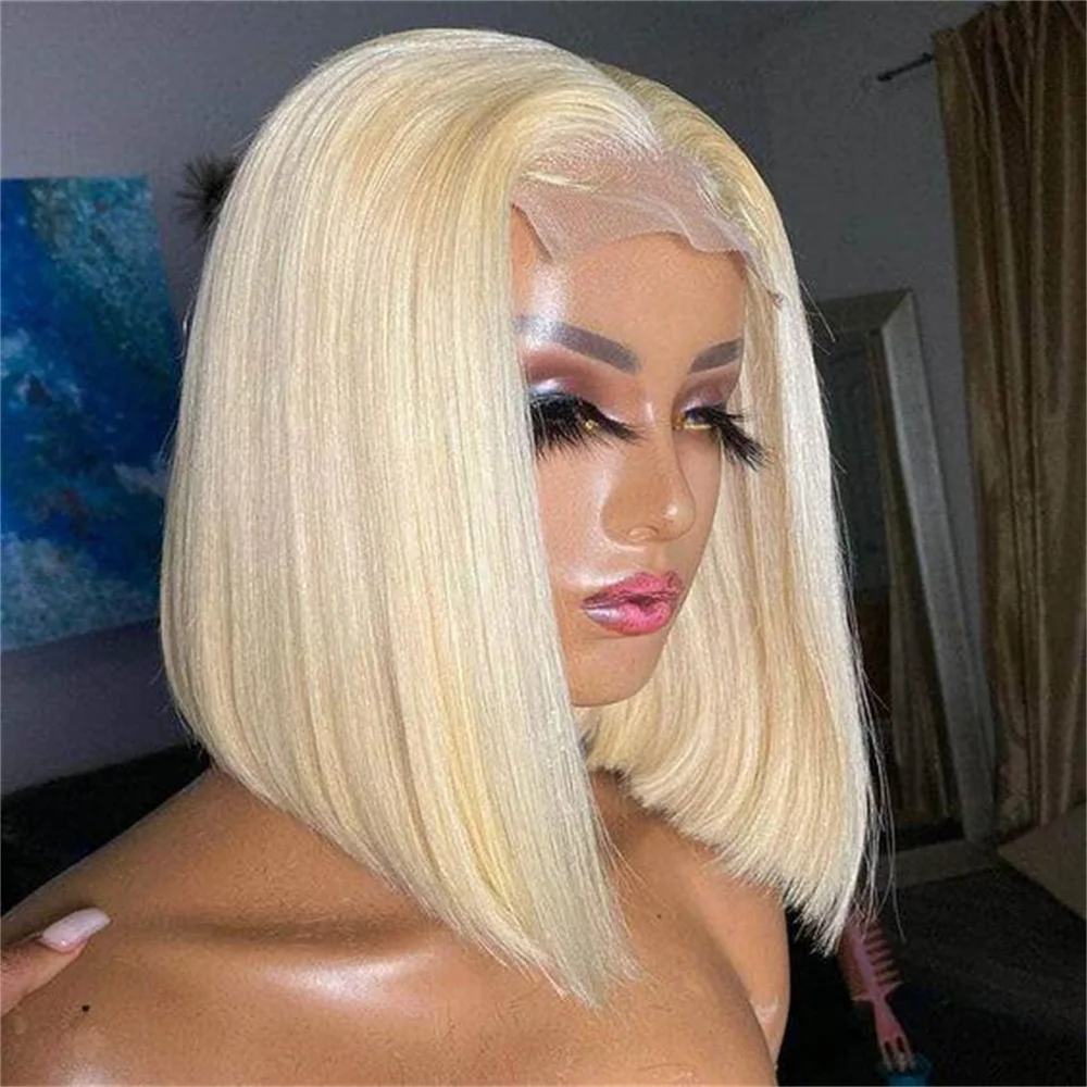 Soft Preplucked Short Bob 180Density 613 Blond Color Straight Lace Front Wigs For Women With Baby Hair Glueless Good Texture