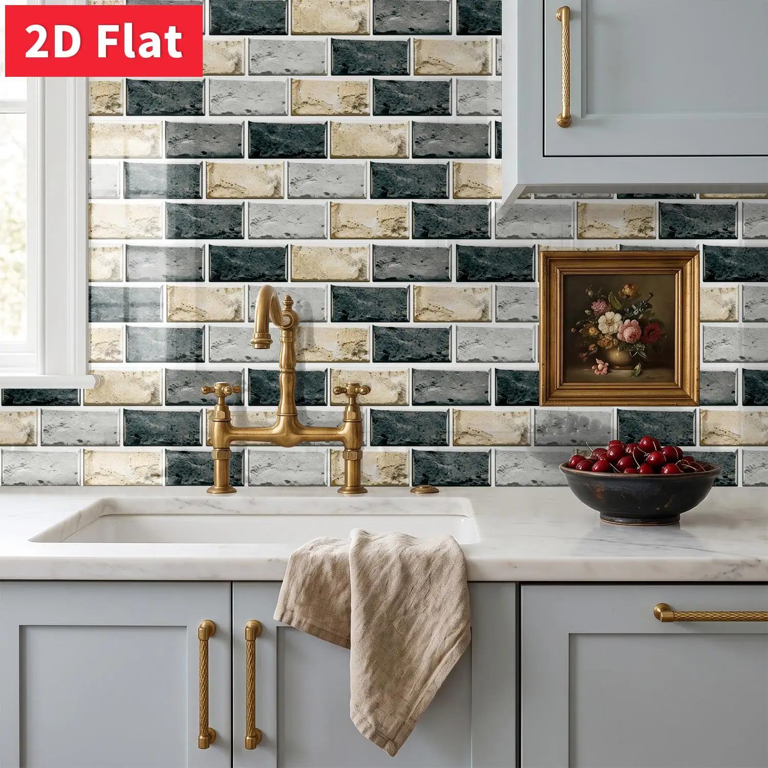 Morandi Grey Beige Brick Self Adhesive Wall Tiles, HD Pattern Peel and Stick Modern Vintage Tiles 11.81