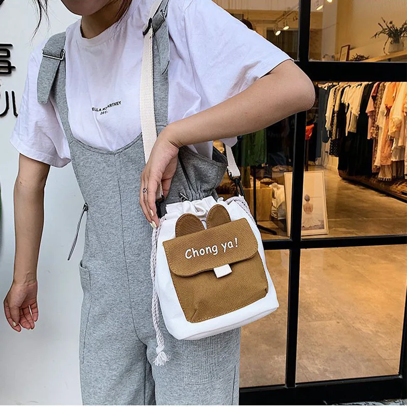 Canvas Shoulder Women'S Bag Small Korean Fashion Messenger Crossbody Bag For Girl Students Cotton Cloth Female Handbag Wholesale