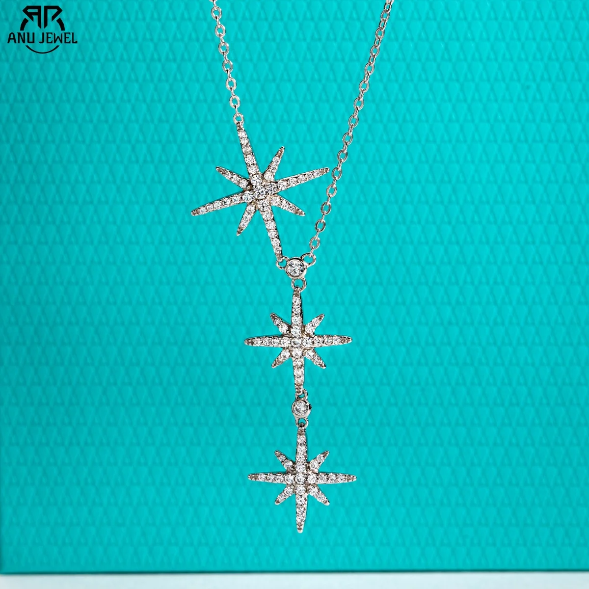 AnuJewel Licht Luxus Funkelnde Achtzackige Stern Y Form 925 Sterling Silber Halskette für Geschenke