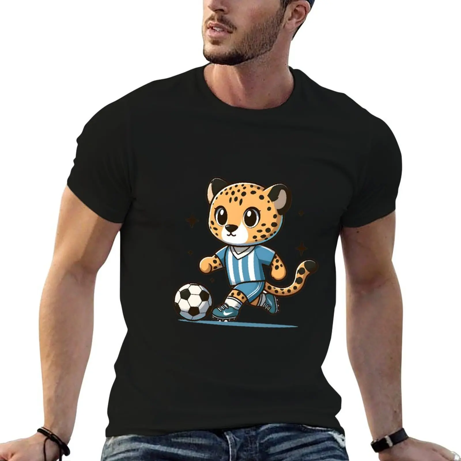 Kawaii Cheetah Wearing A Soccer Jersey And Cleats Playing Soccer T-Shirt anime t shirts shirts graphic t shirt for men