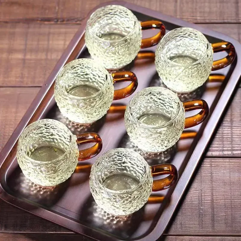 Japanese style heat-resistant 6-piece set, high temperature explosion-proof hammering glass tea cup, borosilicate cup, kitchen