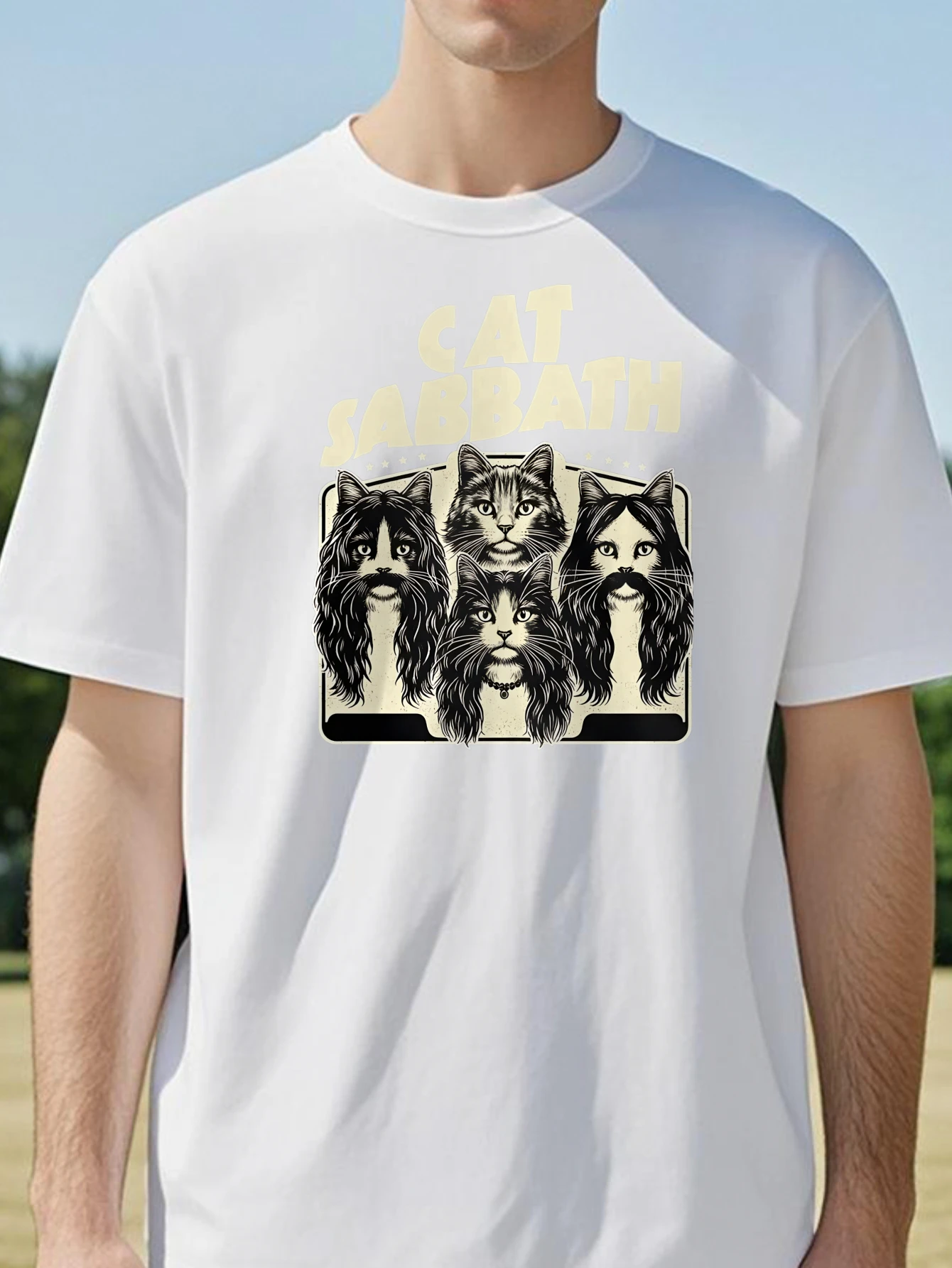 Cat Sabbath Cat T-Shirt Rock Music Streetwear Clothes Humor Kitty Band Y2k Saying Tee Rap Hip Hop Short Sleeve Blouses