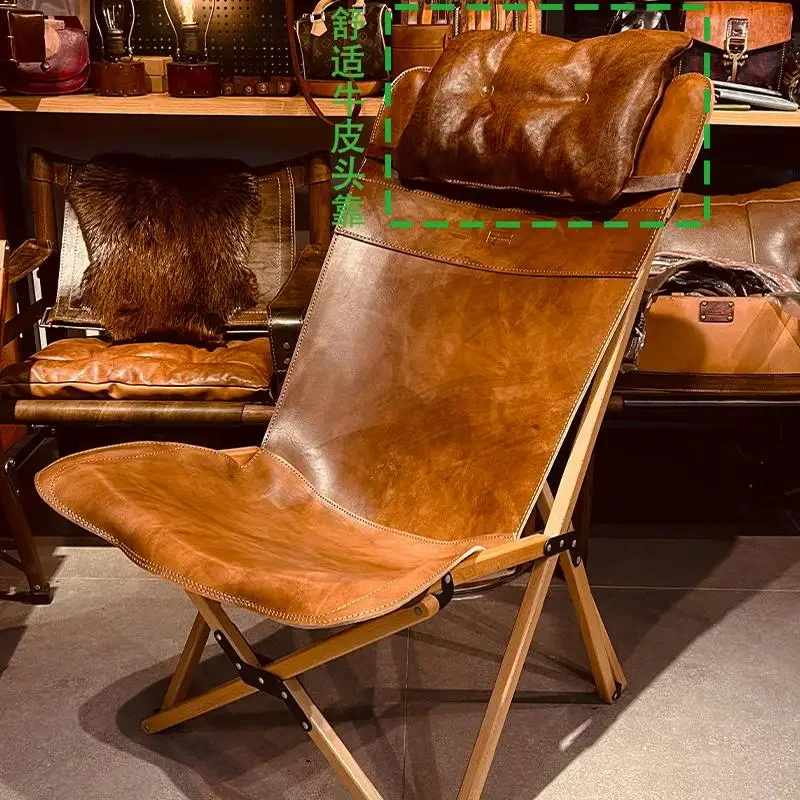Chaise papillon camping bois massif peau de vache pliante