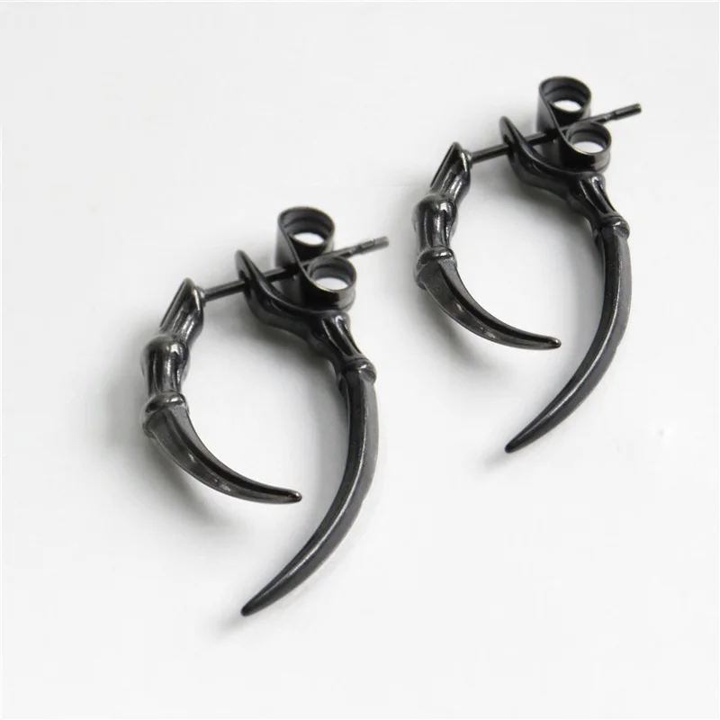 1pc Retro Stud Earrings for Women Men Animal Paw Horn Stainless Steel Ear Piercing Black Silver Color Gothic Punk Cool Jewelry