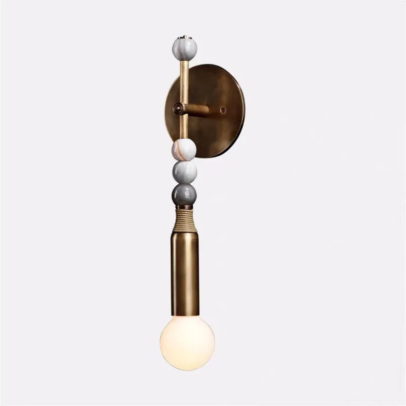 Vintage Brass Wall Sconce Natural Marble Stone Beads Wall Lamp Retro Bedroom Bedside Light Hotel Corridor Decor Wall Light